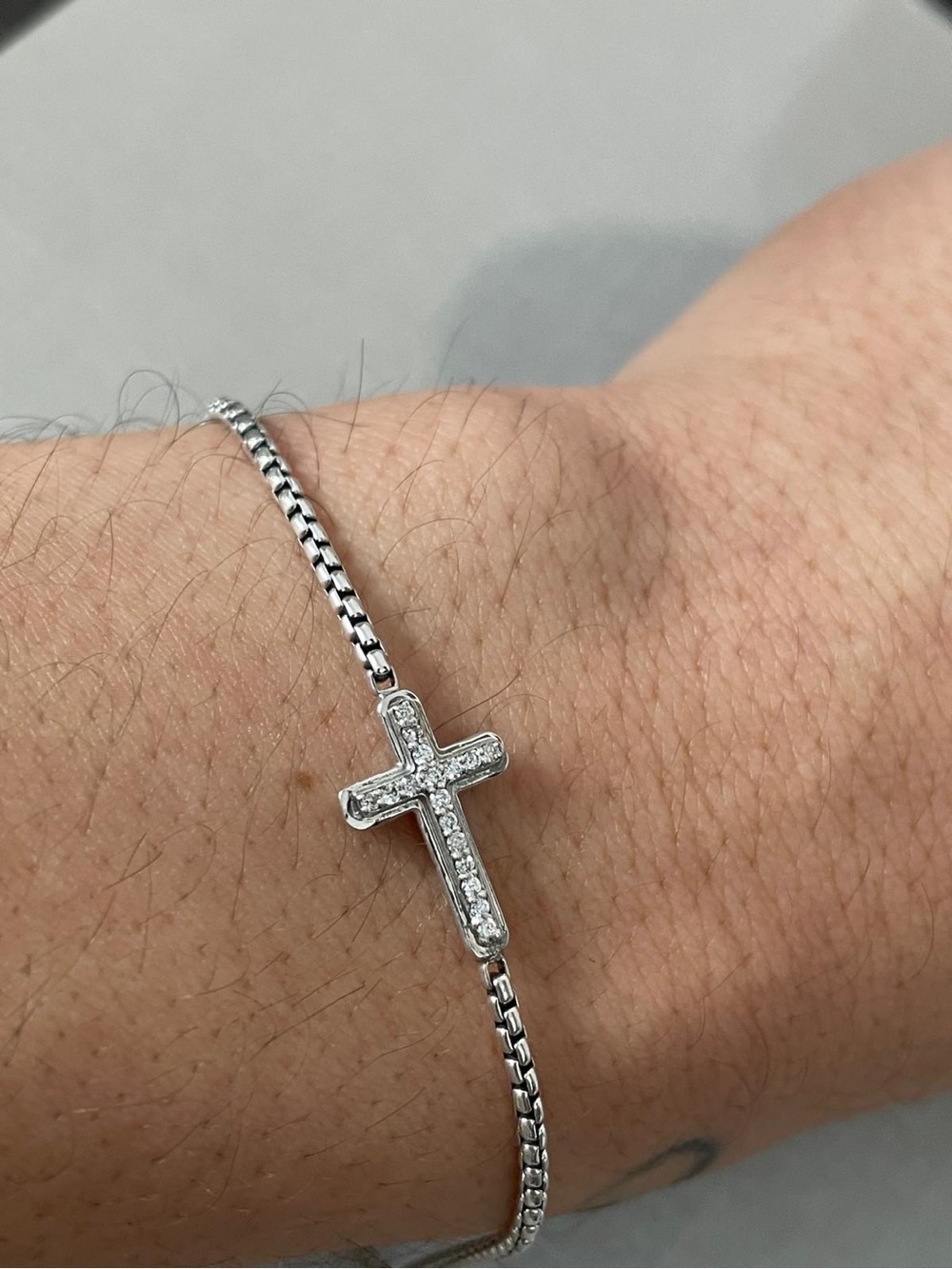 David Yurman Petite Cross Chain Bracelet Sterling Silver with Pave Diamonds - Picture 1 of 8